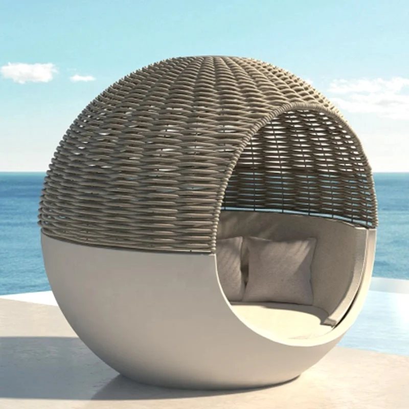 Outdoor Rattan Wicker Garden Sofa Ball Egg Shaped Chair outdoor Furniture with mattress fiberglass sunbed daybed