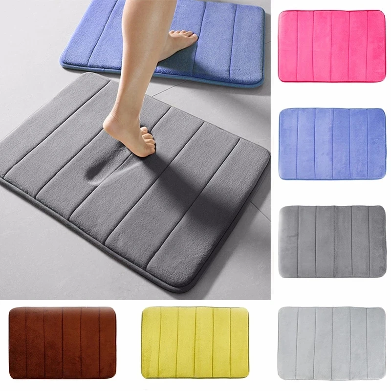  Home Bath Mat Coral Fleece Bathroom Carpet Water Absorption Non-slip Memory Foam Absorbent Washable Rug Toilet