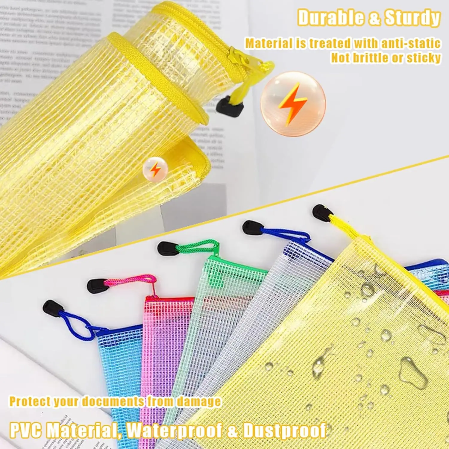 A4/ FC Colorful Zipper File Bag Transparent PVC Mesh Document Pouch Waterproof File Bag with Custom Logo Office File Folder
