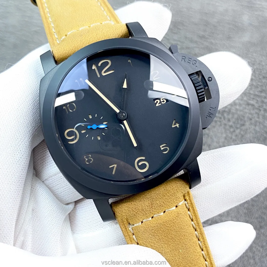 VS Factory PAM1441 классические часы 44 мм черный керамический корпус часы с желтым ремешком для мужчин