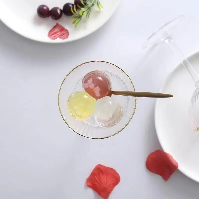 Gold border striped ice cream cup, high legged crystal glass cup, same style as milkshake cup,cocktail glass cups