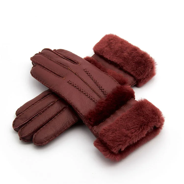 Winter Gloves Sheepskin Cashmere Fur Warm Gloves Ladies Full Finger Fashion Genuine Leather Mitten Five Finger Gloves
