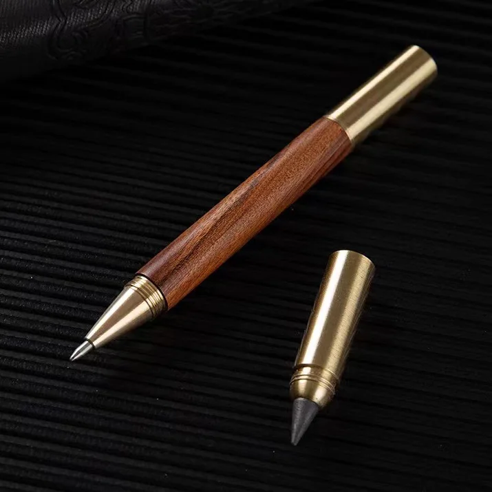 office supplies new pen brass wood barrel custom engraved logo eternal pencil 2 in 1 rollerball signature pen