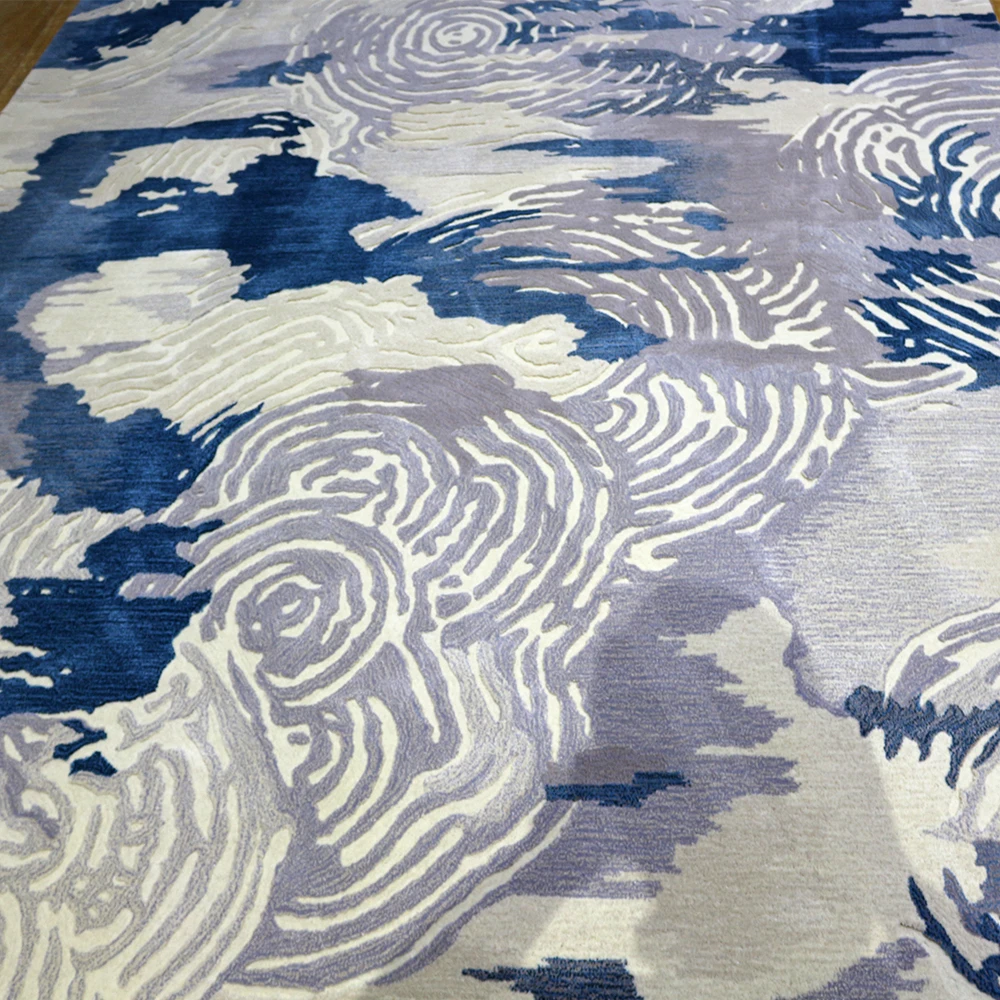 Wholesale price high end blue and grey jacquard rose handmade large luxury rug carpet