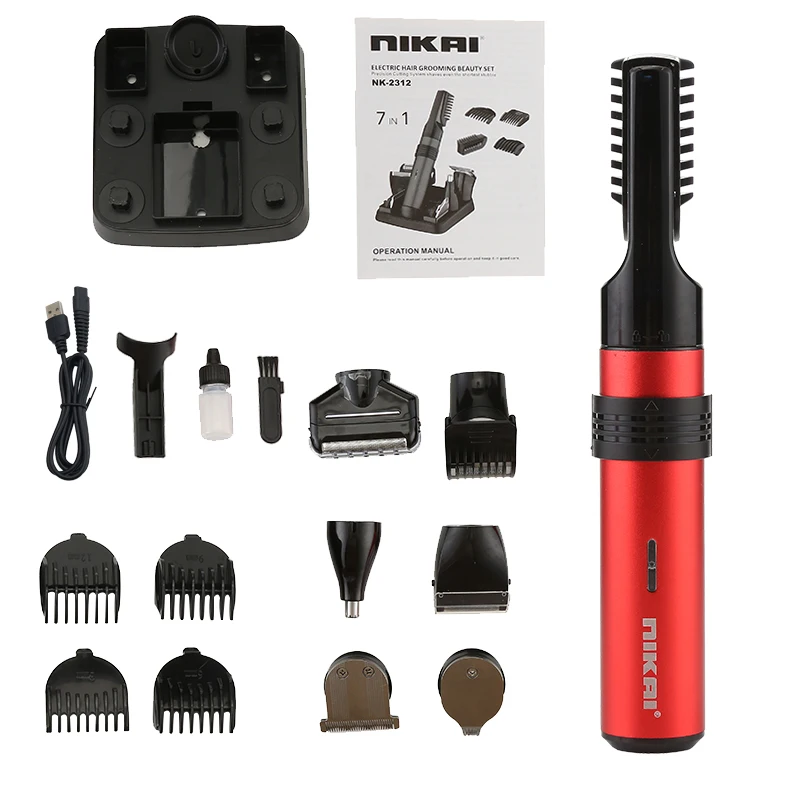 NIKAI NK2312 Multifunctional cordless 7 in 1 body nose hair cut machine electric hair clipper trimmer grooming kit