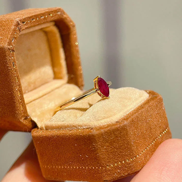 Xinfly Jewelry Design Minimalism 18k Real Gold Natural Ruby Gemstone Marquise Rings
