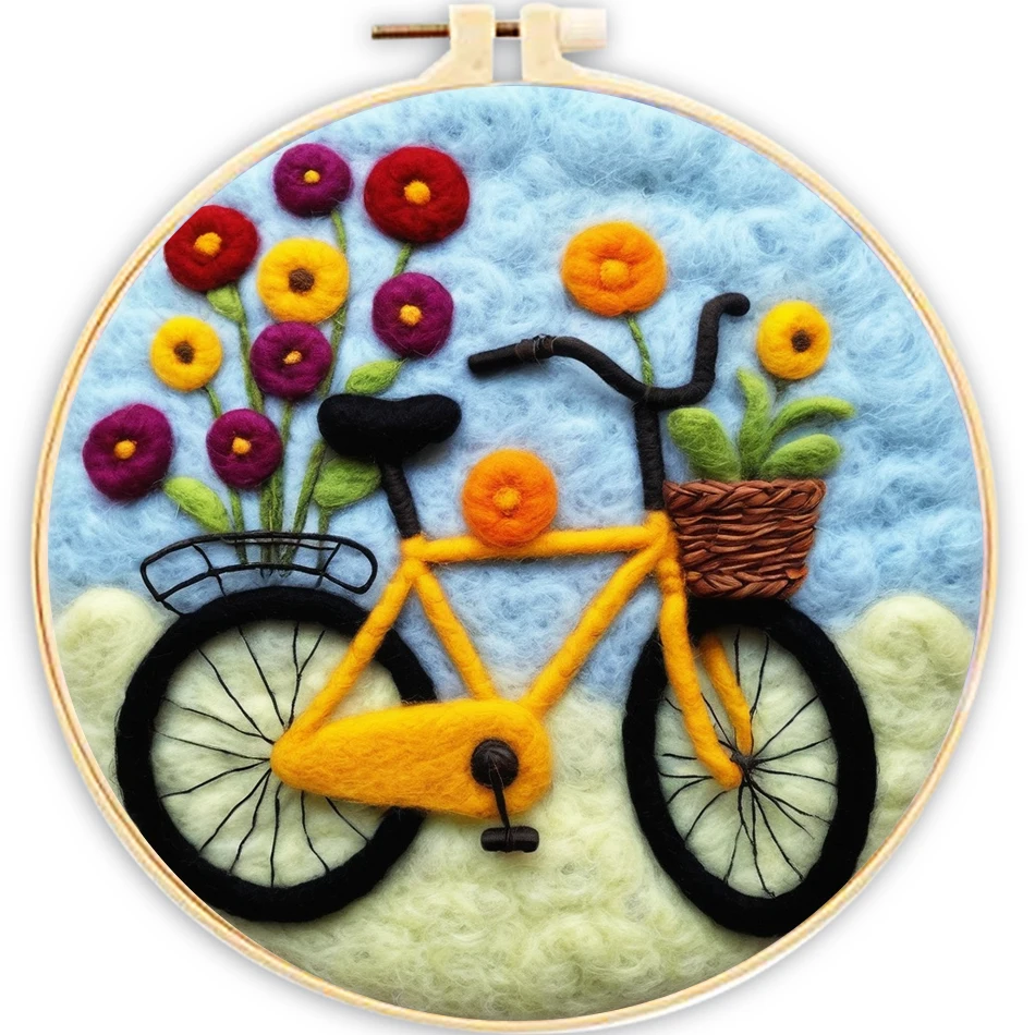 CHENISTORY DIY Needle felt With Embroidery Frame 20x20cm Wool Painting Picture Handwork For DIY Gift