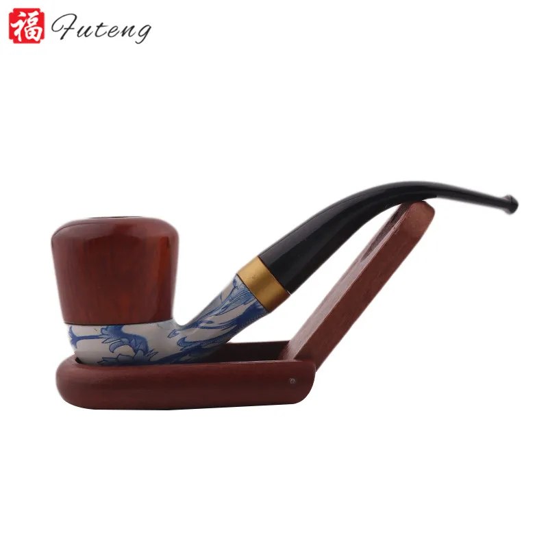 Yiwu Futeng Blue and White Porcelain Smoking Pipe Ceramics and Resin Pipes for Smoking Custom LogoTobacco Pipe