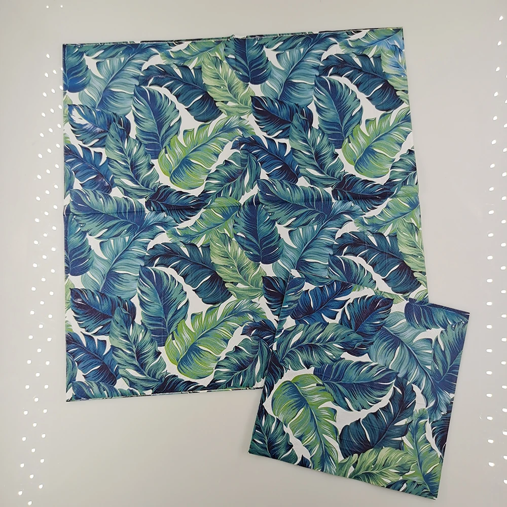 Eco-Friendly Food Grade 3-Ply Disposable Paper Napkin Unbleached with Green Leaf Print for Lunch and Dinner-by Manufacturers