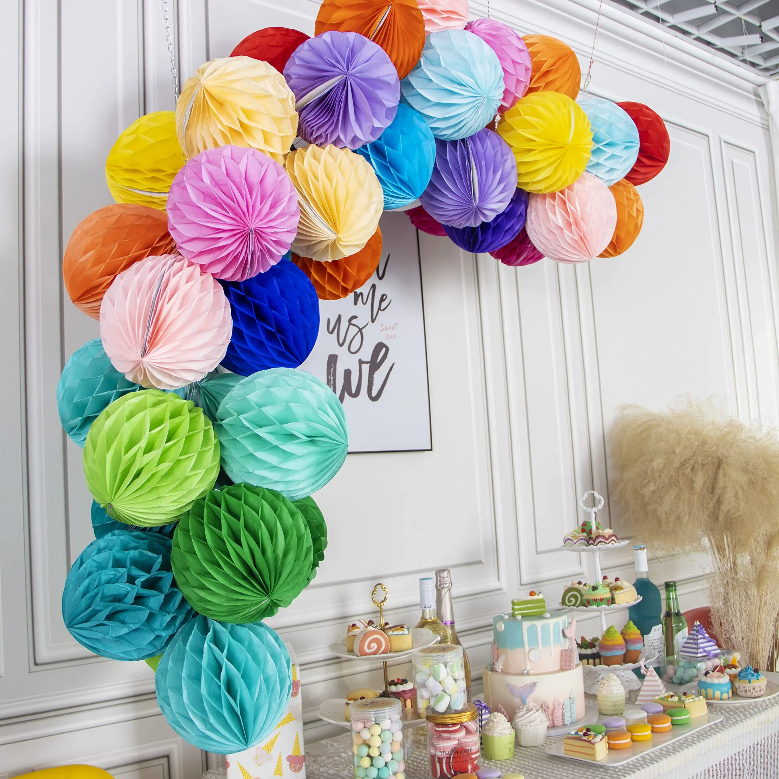 Customized Paper Honeycomb Decorations Wedding Birthday Decor 8cm Activity Decoration Paper Honeycomb Ball