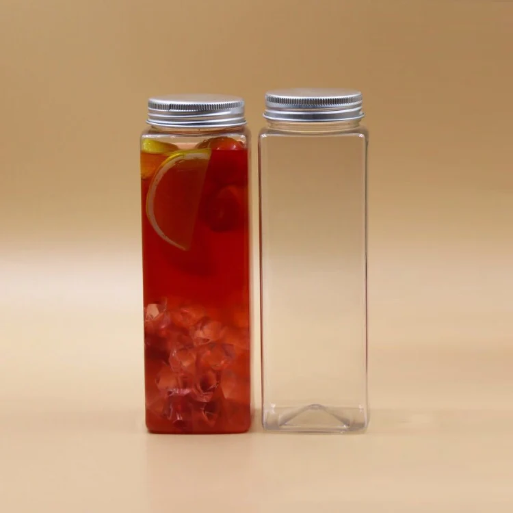 Custom Logo 250ml 350ml 500ml 750ml 1000ml Plastic Bottles For juice 8oz 12oz 16oz 24oz 36oz PET Square Juice Bottle With Lid