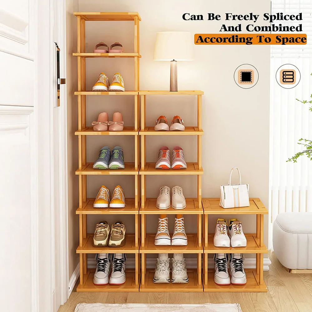 5 Tier- Vertical Shoe Rack for Small Spaces, Tall Narrow Shoe Rack Organizer,Skinny Shoe Shelf with Free Stackable DIY