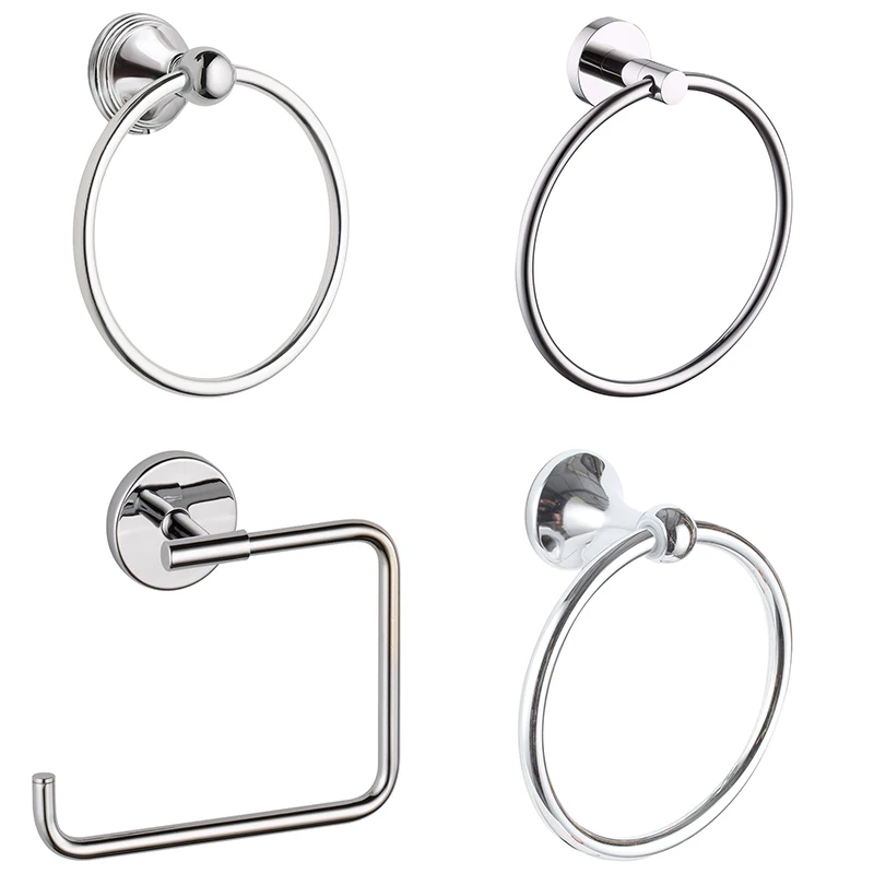 WEKIS Modern Bathroom Accessories Circle Silver Towel Hanger Wall Mounted Round Zinc Alloy Bath Towel Ring  Black Towel Holder