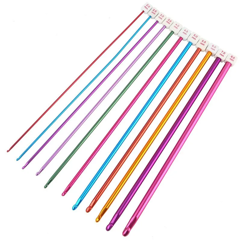 11Pcs Mix Sizes Multicolour Aluminum Tunisian Afghan DIY Craft Tools Crochet Hook Sets Knit Needles