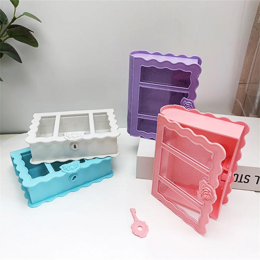 Cheap Creative European Magic Book with Lock Key Kids Plastic Cosmetic Jewelry Storage Box Desktop Boxes for Earrings Rings