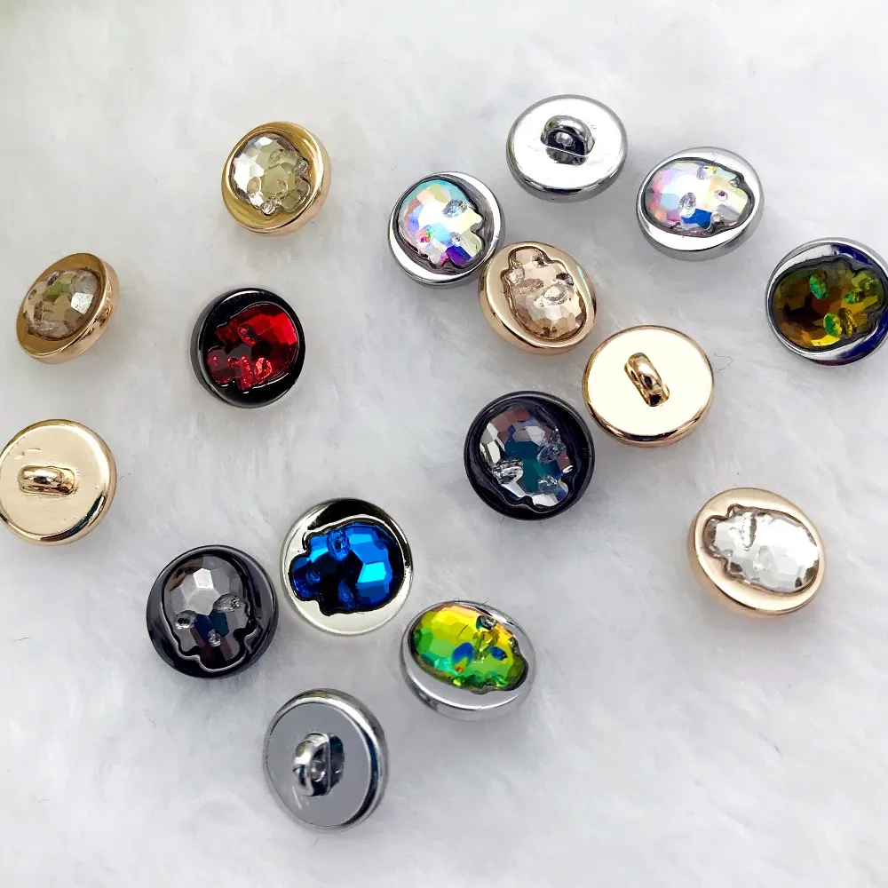 10mm green color skull rhinestone crystal buttons zinc alloy metal shank buttons