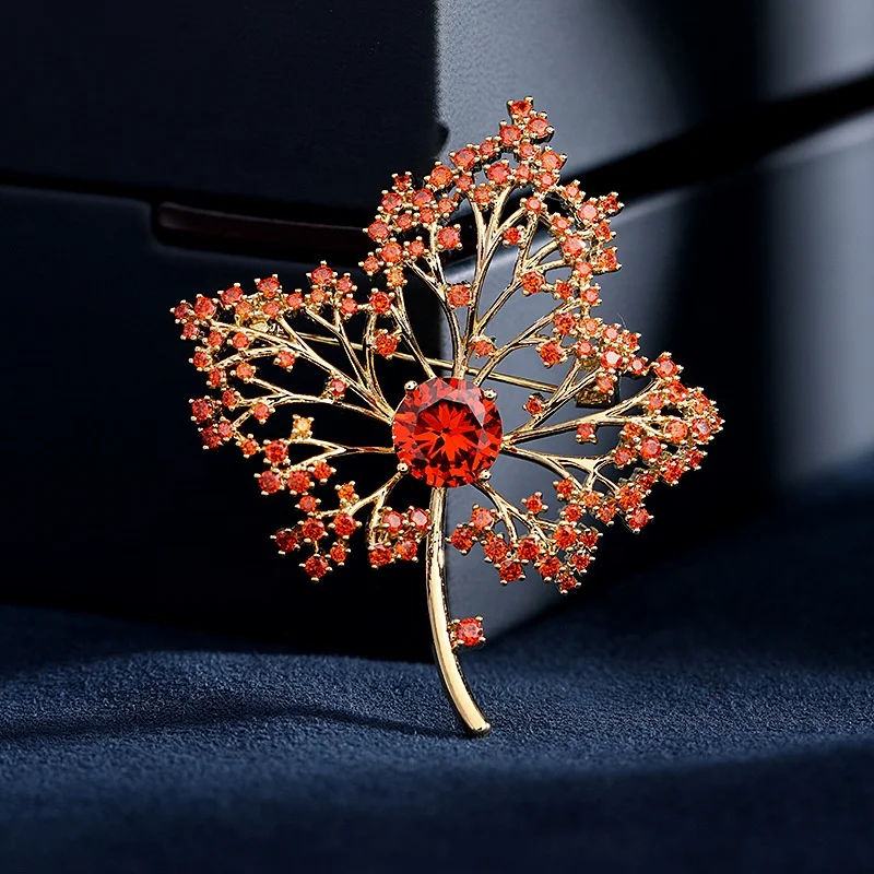 European and American New Year Corsage Queen Lotus Ms. Cubic Zircon Jewelry New Luxury High-end Leaf Brooch