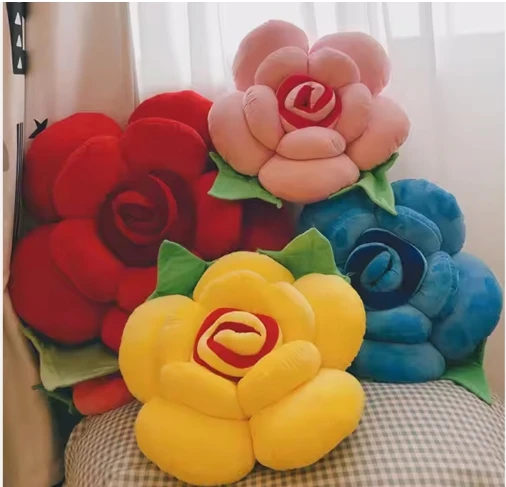 Custom Living Room Decorative Plush Cushion Pillow For Couch Multicolor Rose Flower 3D Rose Sofa Throw Pillows Cushions