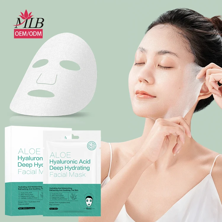 Manufacturer Custom Korea Skincare  Sheet Face Mask Moisturizing Whitening Natural Organic Aloe Vare Facial Mask