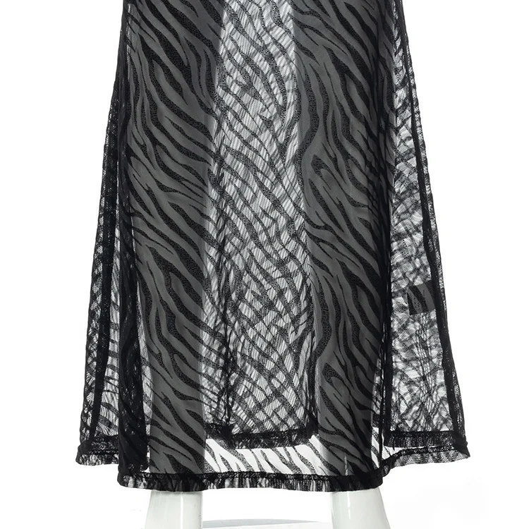 Autumn And Winter New Flocking Printing Casual Sling Mesh Backless Zebra Custom Sleeveless Casual Long Dresses