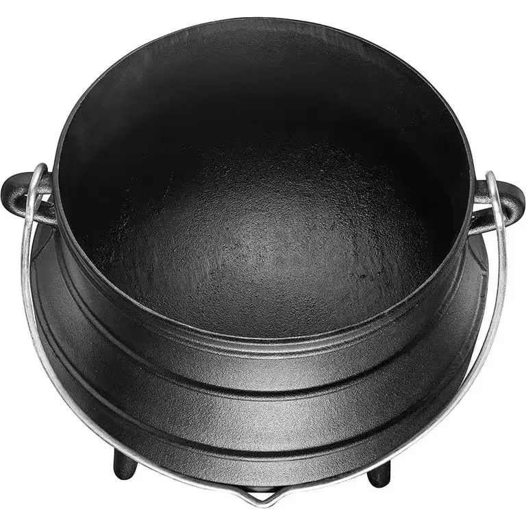 Pre-Seasoned Cast Iron Cauldron - African Potjie Pot with Lid - 3 Legs for Even Heat Distribution - Camping Dutch oven Cookware