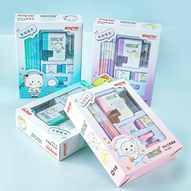 17 PCS Back to School Stationery Set For School Student Include Pencil Sharpener Eraser Pen Holder Cartoon Cute School Supplies