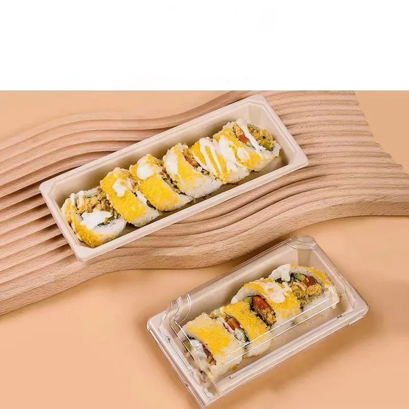 Natural Sugarcane Bagasse Take Out Sushi Container Medium Compostable Sushi Trays without Lids