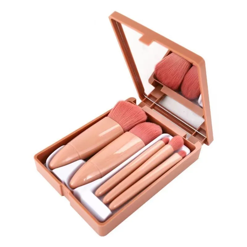 Custom Travel Portable 5pcs Mini Makeup Brushes Tool Set Cosmetic Powder Eye Shadow Foundation Make Up Brush With Box And Mirror