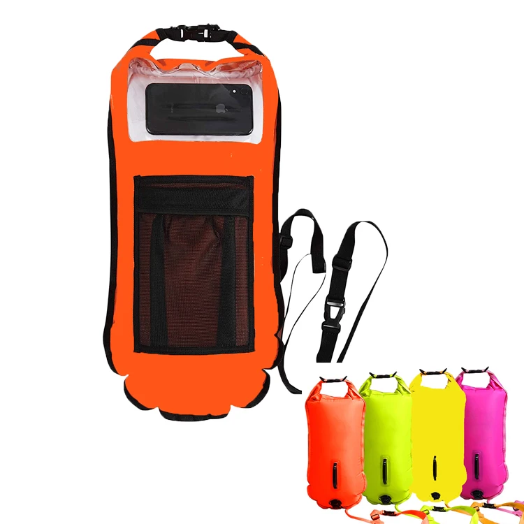 Neon Bright Color Tow Float Bubble 28liter Swimming Buoy Waterproof Dry Bag Backpack PVC Phone Protector For Open Water Swimming