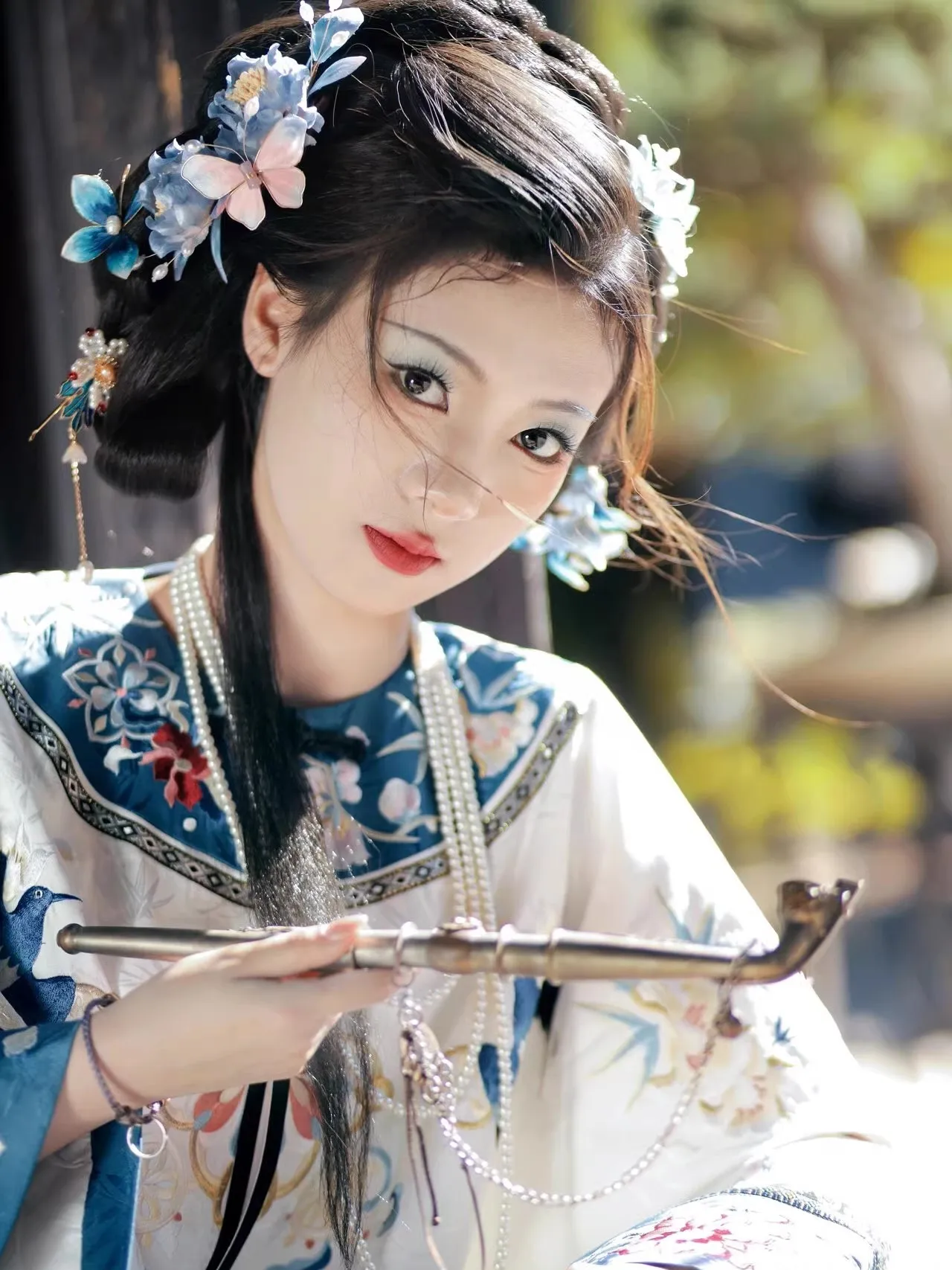 2024 Qing Han female Hanfu new Chinese retro national style printed blouse court style Qing Dynasty costume horse skirt set