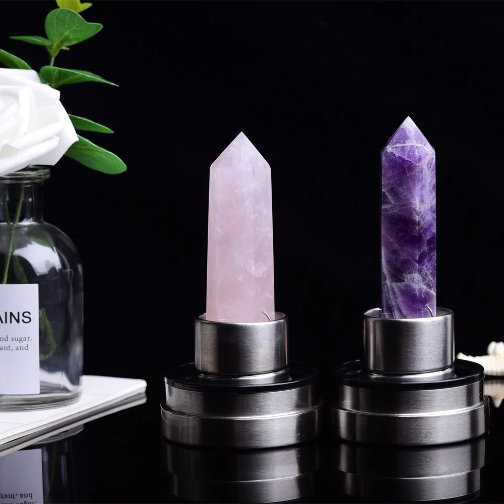 Custom Logo Natural Healing Obelisk Wand Elixir Quartz Bpa Free Energy Stone Glass Crystal Infused Water Bottle