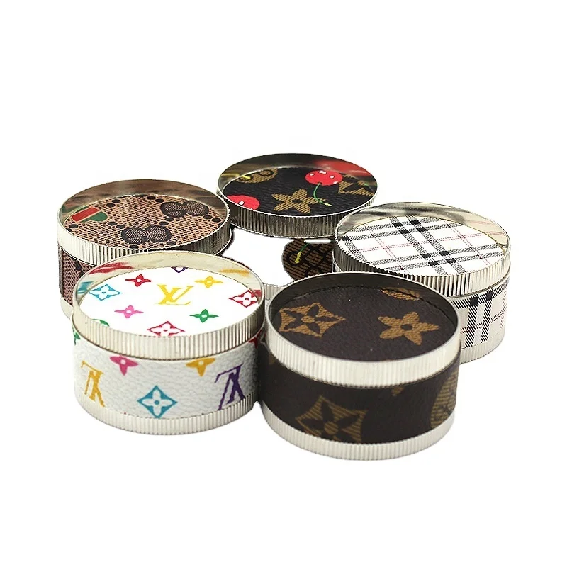 
XZCY Printed Leather Zinc 50MM 3 Layers Weed Cutter Accessory Herbal Grinder popular weed grinder 
