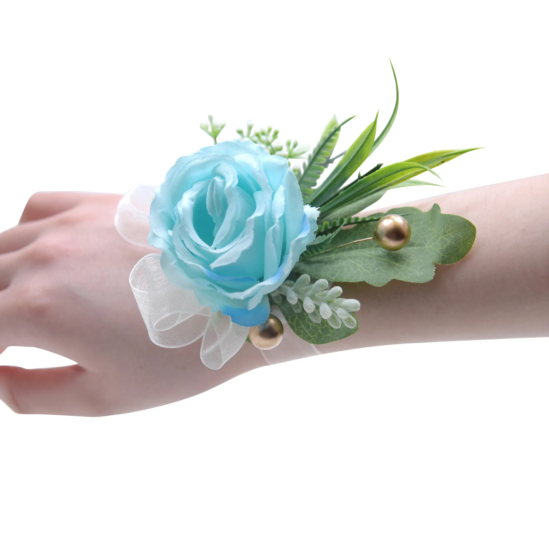 Bridal Wrist Corsage Wedding Bracelet For Bridesmaid Party Prom Ribbon Bracelet Artificial Roses Wrist Flowers