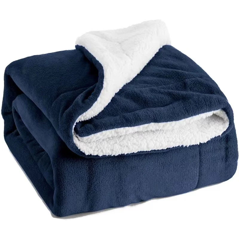 Cheap Price Solid Color Sherpa Blanket Double Layer Flannel Sherpa Fleece Weighted 100% Polyester Throw Blanket For Bedding