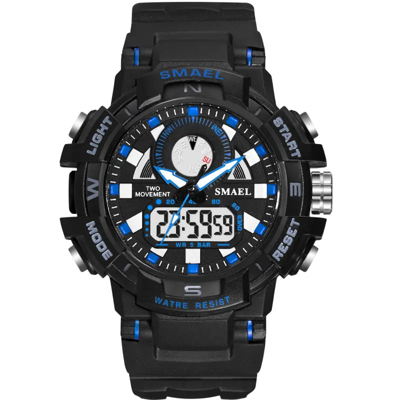 2019 Men Watch White Sport Watches SMAEL Dual Display Watches White Rubber Alarm 1557B Waterproof Watches relogio masculino