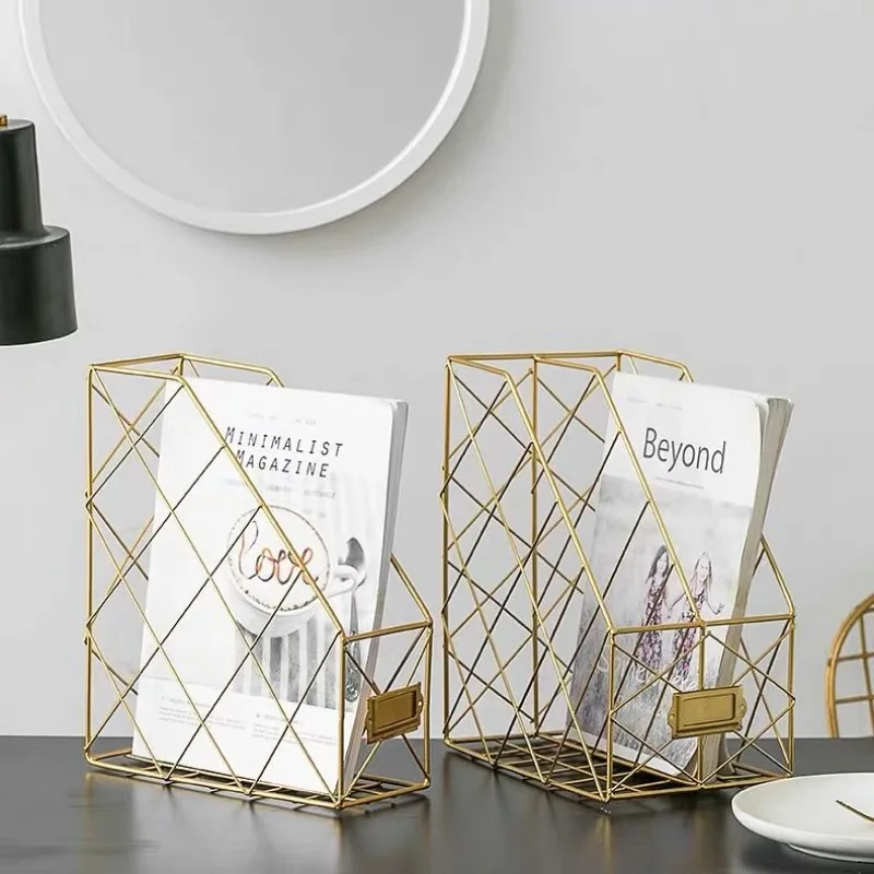 Simple Geometry Magazine Data Desktop Storage Rack Steel Art Office Table Folder Organizer Home Decor Shelf Storage Basket