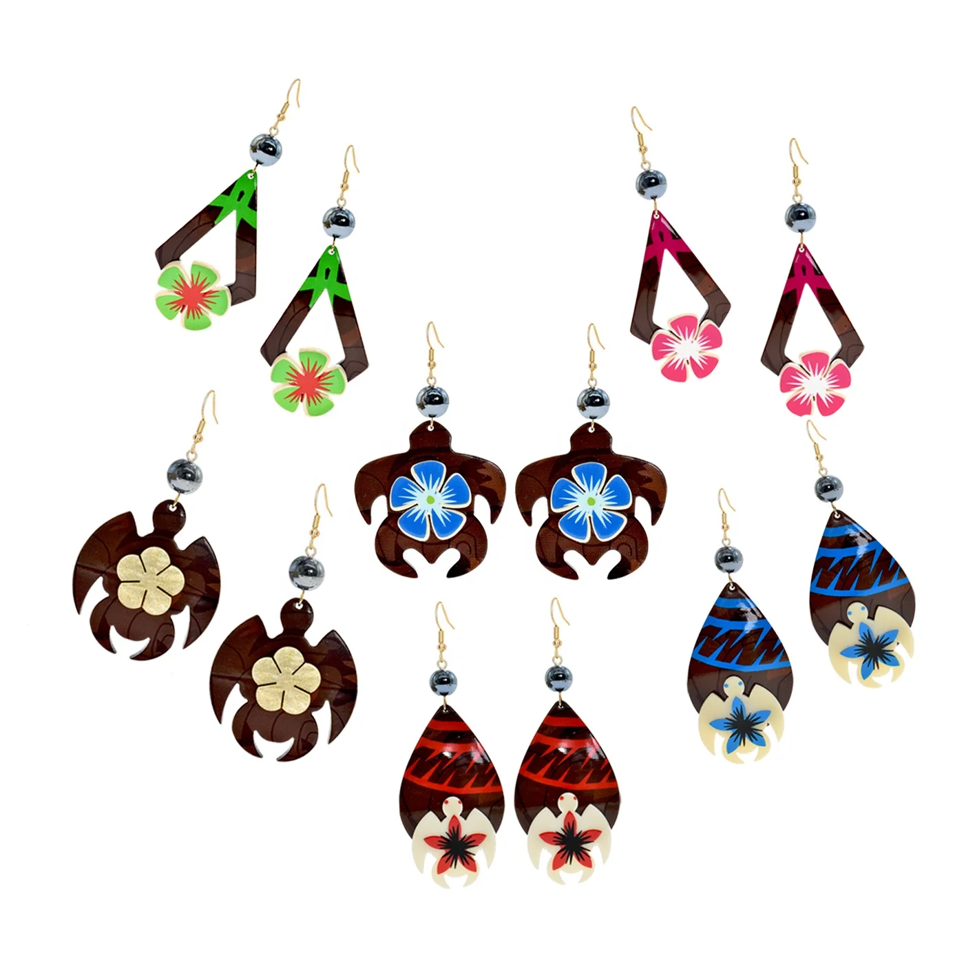 Hawaiian Earrings Jewelry Sea Turtle with Flower Bohemian Samoa Earrings For Women Girls gifts