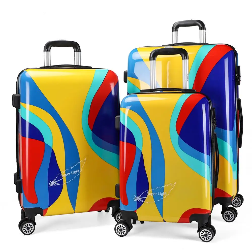 ABS + PC hard luggage set 20'24'28'special design with full printing  multi-color suit for travel