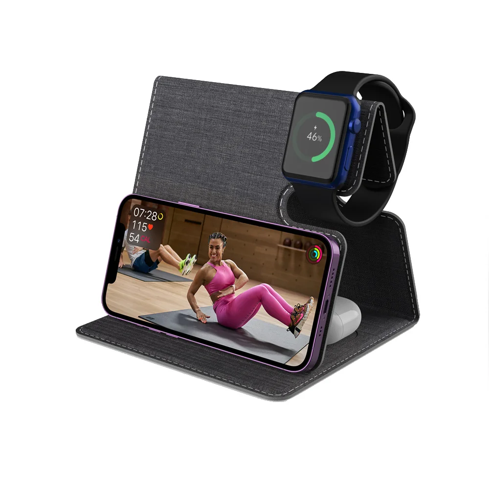 Mobile Phones Holder 2023 Wholesale Wireless Charger 3 in 1 Qi Stand 15W Fast Wireless Charging Adapter for iphone 14 Charger