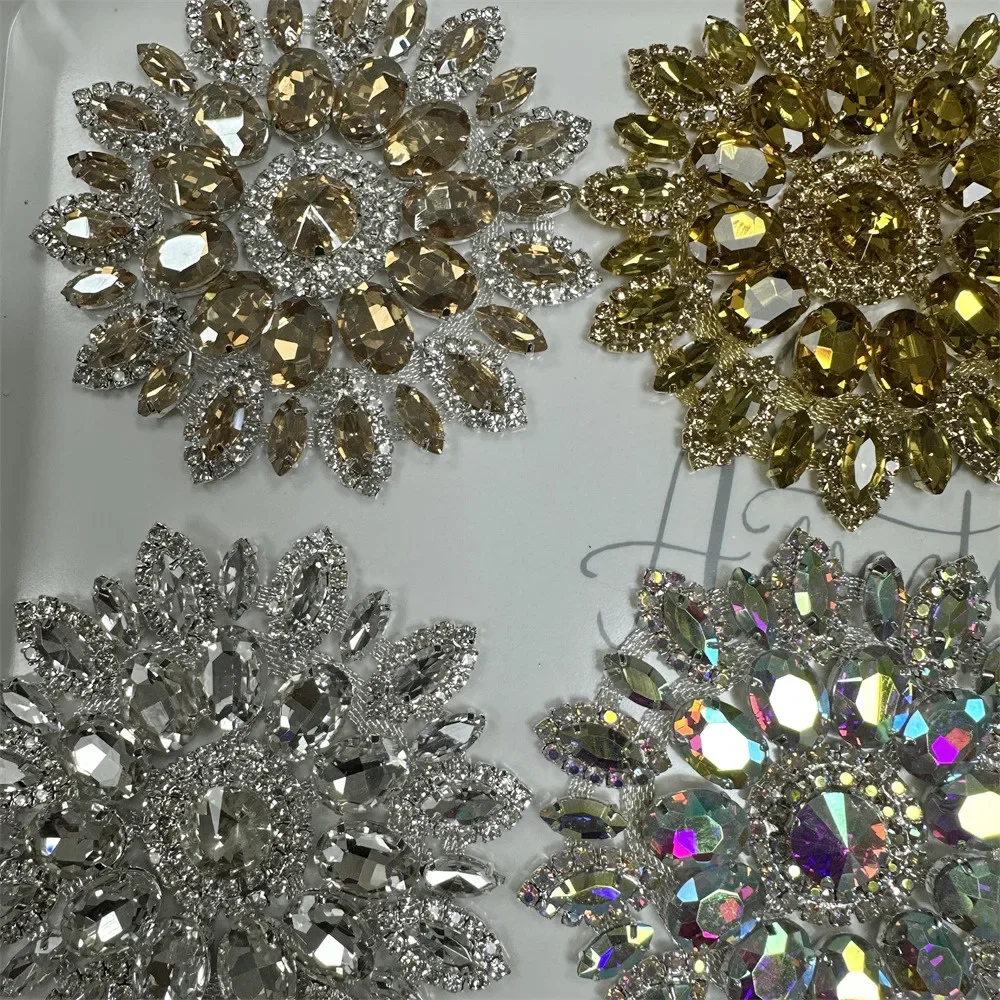 Wholesale  Round Flower Patches Crystal rhinestone applique  Embellishments for Women bridal Dress