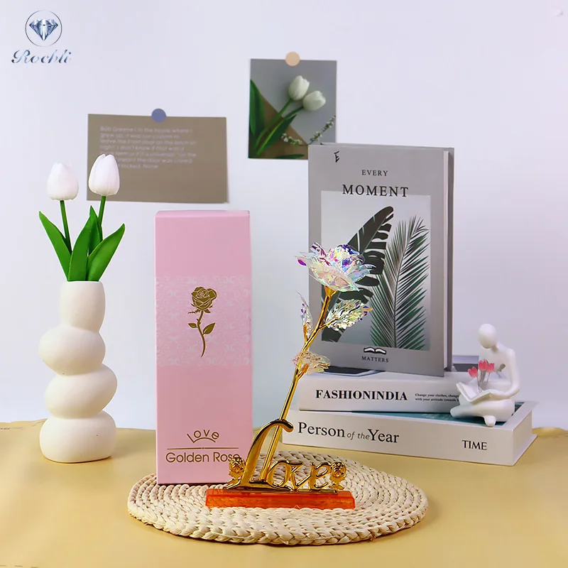 Современный 24 карат золотой фольги цвет розы подарок для школы с розовой подарочной коробкой лазерный цветок на День Матери оптом