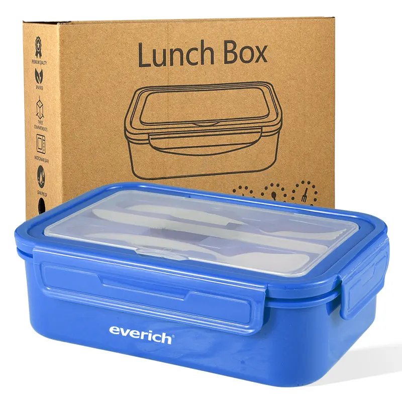 Everich Customized Color Logo Square Plastic Lunch Box Set Microwaveable Sealed Food Container for School Office Wholesale