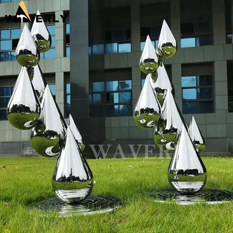 Custom Modern Polished Large Outdoor Metal Art Abstract Water Drop Stainless Steel Sculpture