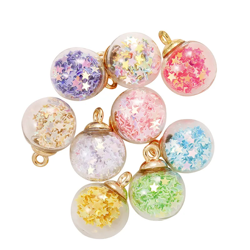 Charms Star Sequins Transparent Glass Ball 16mm Pendants Crafts Making Findings Handmade Jewelry DIY for Earrings Necklace