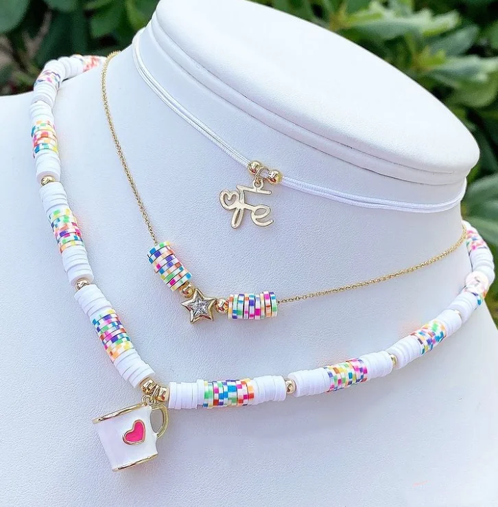 Wholesale  Fashion Heishi Disc Beads Choker Necklaces Polymer Clay Gold Plated Beads necklace for women