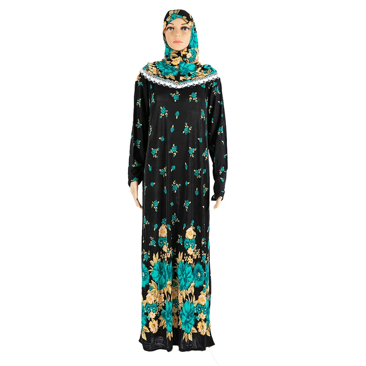 New Pattern Design Abaya Muslim Women Dresses Prayer Floral Print Robe With Hijab Jilbab Abaya Islamic Dress