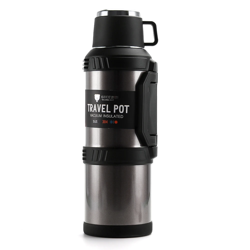 OKADI 4L Outdoor Travel Pot Double Wall 304 Stainless Steel Vacuum Thermos Flask with Handle