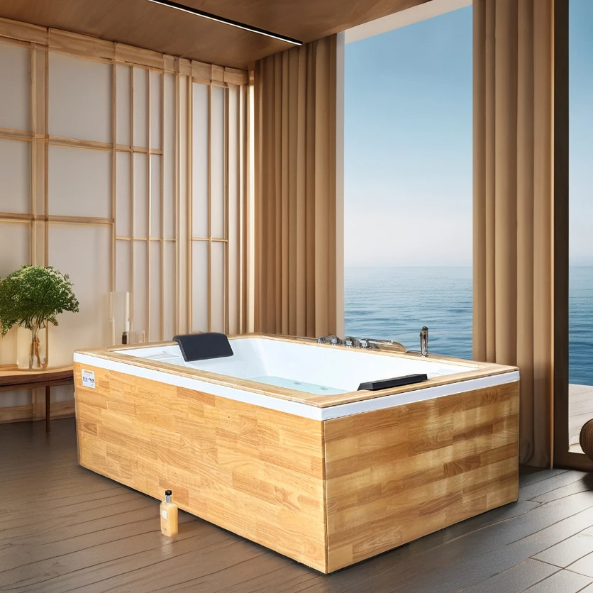 luxury free standing wood Acrylic  hot cold soaking bathtub  indoor whirlpool bathtub whirlpool for tub jet