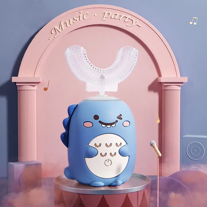 3 Modes Easy Use Cartoon Image 360 Degrees High Quality Safty Food Grade Silicone Ultrasonic U Shape Electric Toothbrush Kids