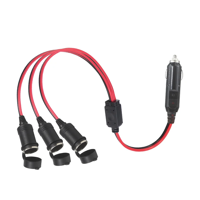 0.5m Red and Black SPT-2 16awg Car Cigarette Lighter Socket splitter 3x to male plug Extension Cable